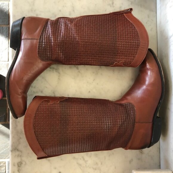 TONY LAMA Basket Weave Upper Leather Brown Pointed Toe Pull On Ladies Bo… - Picture 5 of 17